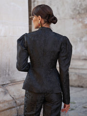 Jacquard Puff-Shoulder Suit