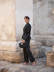 Jacquard Puff-Shoulder Suit