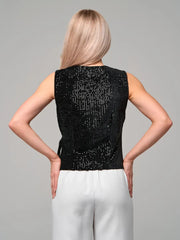 Black Sequinned Velvet Bow Top