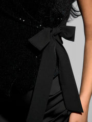 Black Sequinned Velvet Bow Top