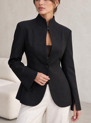 Black Stand-Collar Blazer