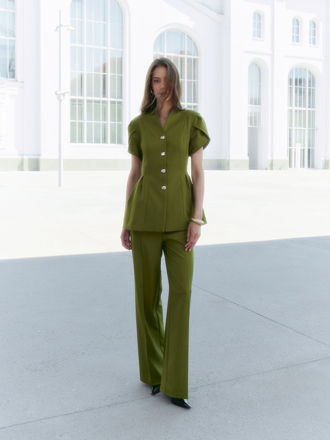 Sculpted-Sleeve Suit