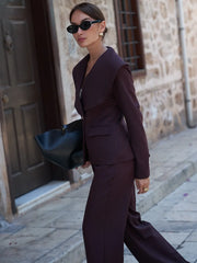 Plum Wide-Leg Tailored Trousers