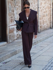 Plum Wide-Leg Tailored Trousers