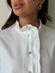 White Ruffle Shirt with Embroidered Cuffs