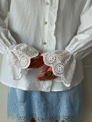 White Ruffle Shirt with Embroidered Cuffs