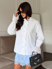 White Ruffle Shirt with Embroidered Cuffs